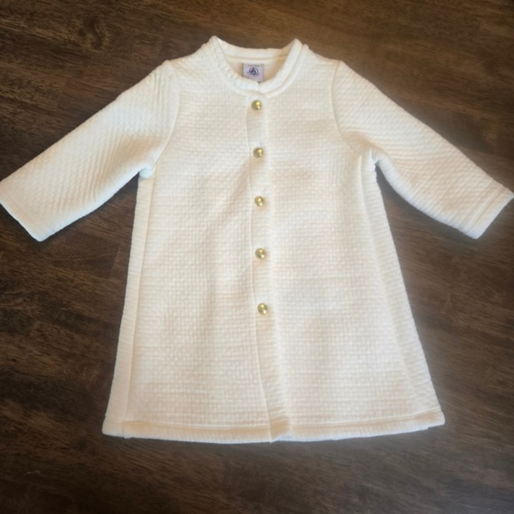Petit Bateau White Quilted Tubic Cotton Cardigan Coat Gold Buttons 12M 74cm - Picture 2 of 6
